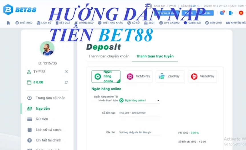 Hướng dẫn nạp tiền Bet88 nhanh nhất 